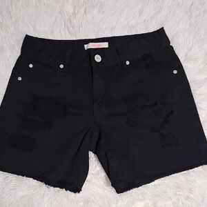 Refuge Black Jean Shorts with Frayed Hem